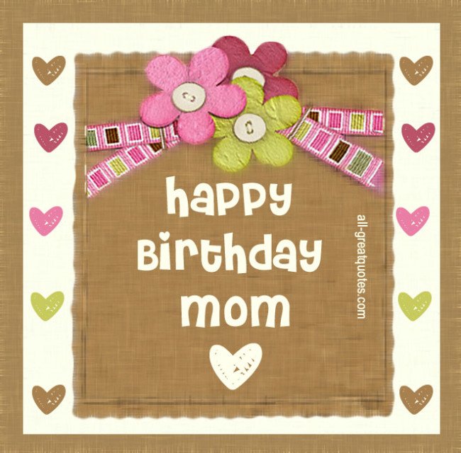 Happy Birthday Mom Card Flowers Ribbon Hearts